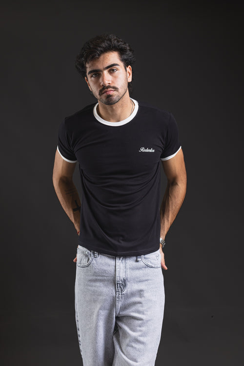 Baby tee REDENTOR Basic black/marfil – vista frontal