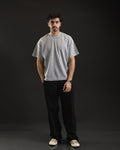 Remera Boxy Block Gray de frente, tejido waffle gris melange con logo King Otto bordado