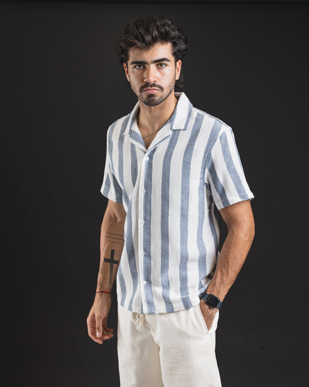 Camisa de lino Aero Blue a rayas – vista frontal