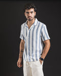 Camisa de lino Aero Blue a rayas – vista frontal