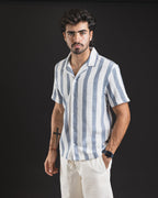 Camisa de lino Aero Blue a rayas – vista frontal