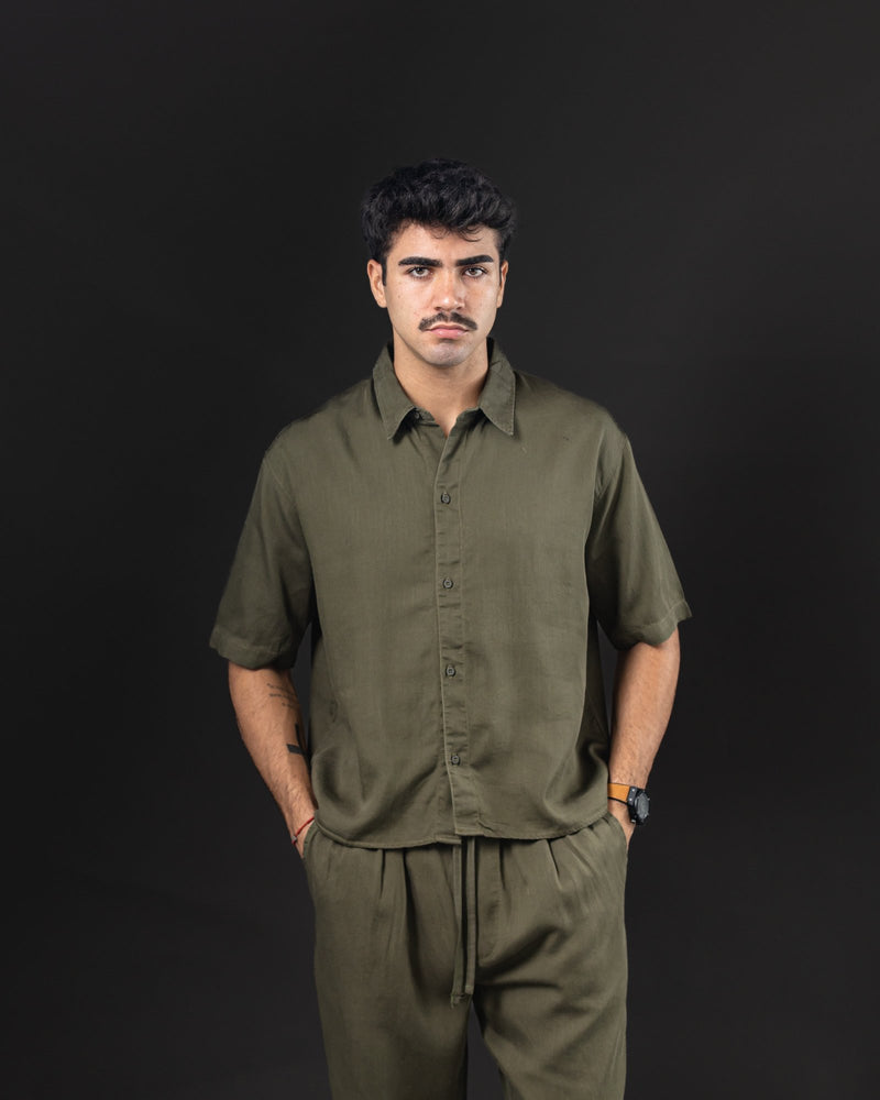 OTTO CAMISA BOXY DE LINO GREEN MOSS
