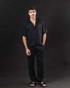 Camisa boxy de lino OTTO negra – conjunto completo