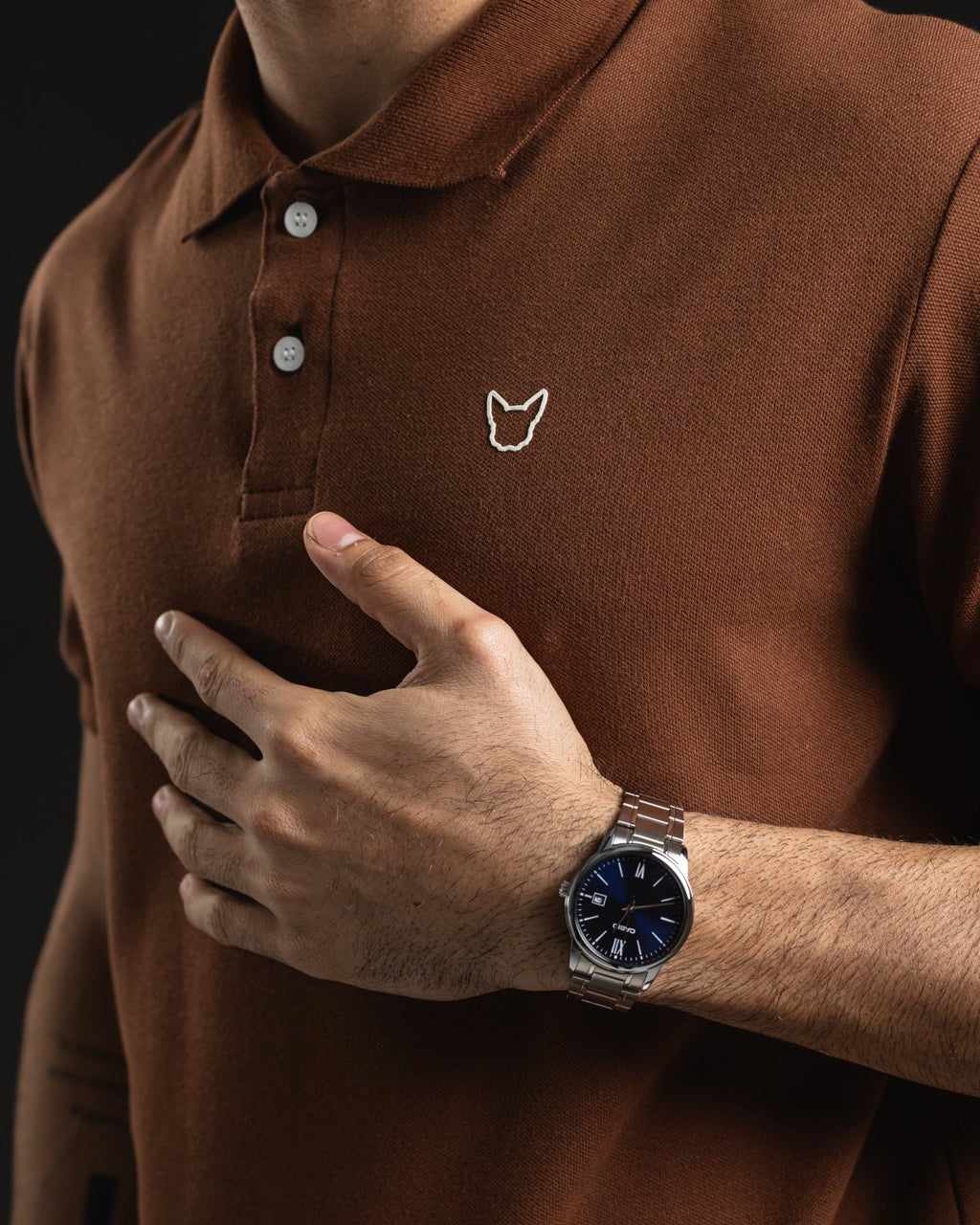 REMERA POLO OTTO BASIC BROWN/WHITE