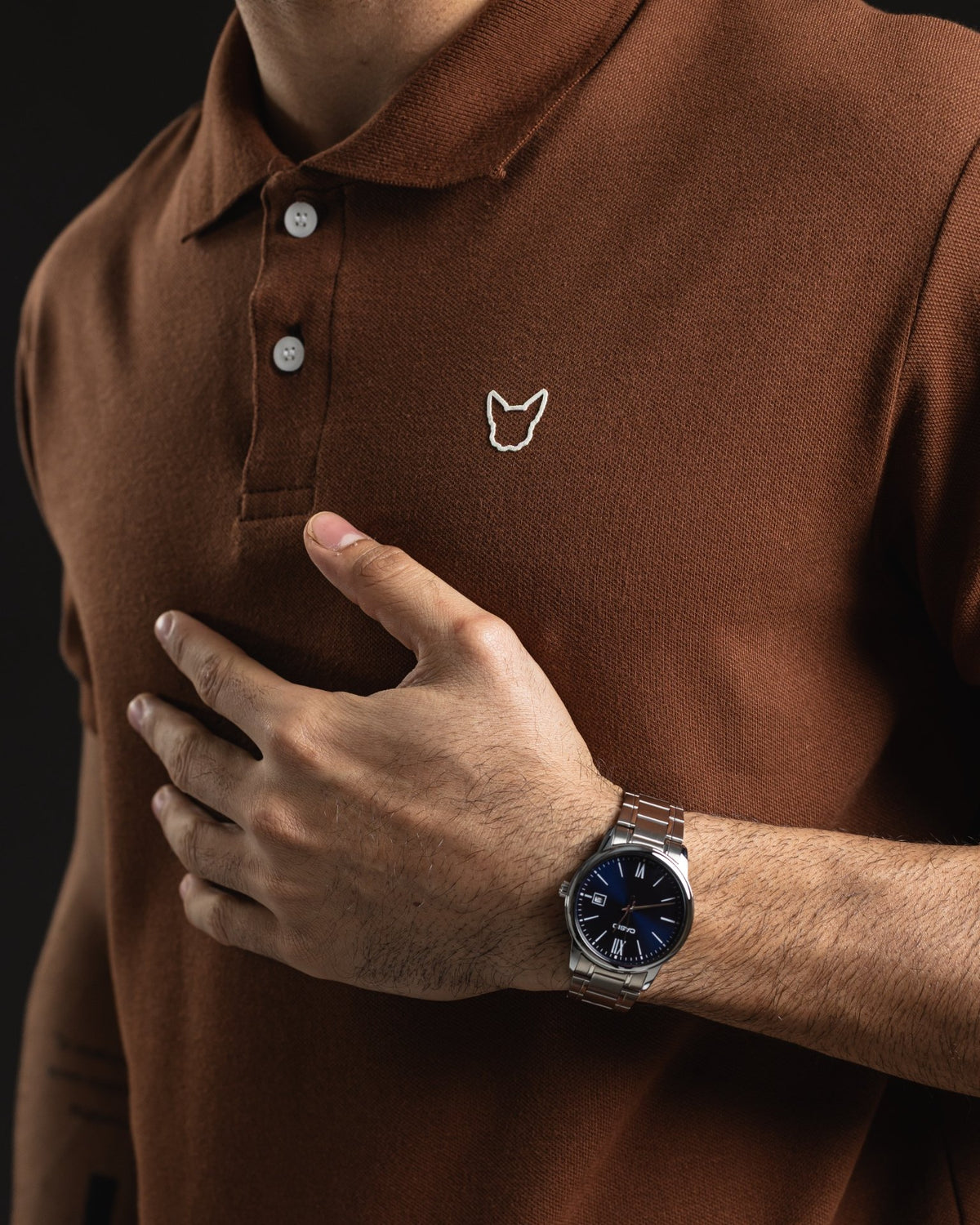 REMERA POLO OTTO BASIC BROWN/WHITE